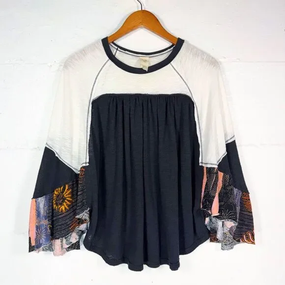 Free People We The Free Oversized Patchwork Top Batwing Boho Oversized XS - Picture 2 of 9
